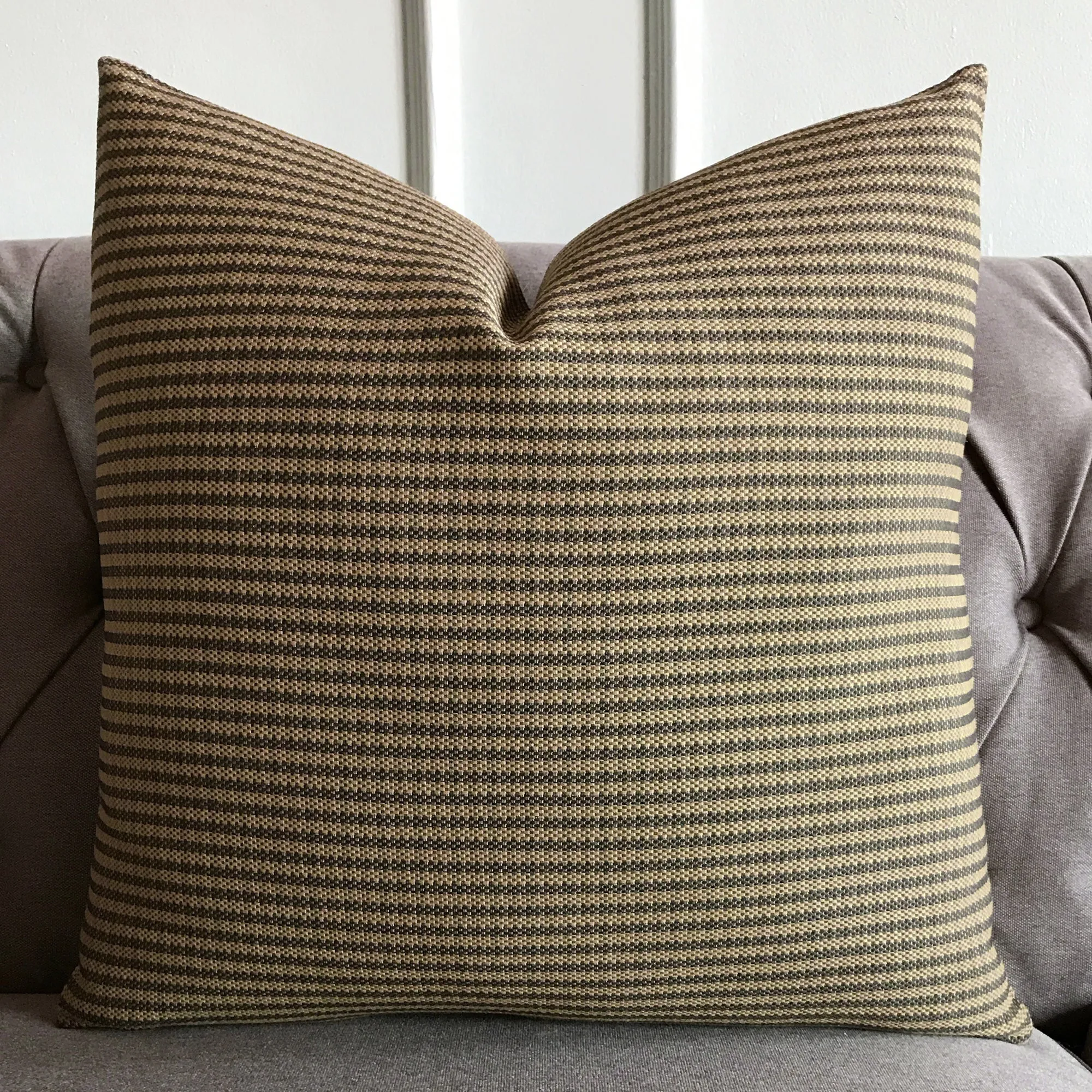 Woven Brown Striped Throw Pillow Cover 22x22