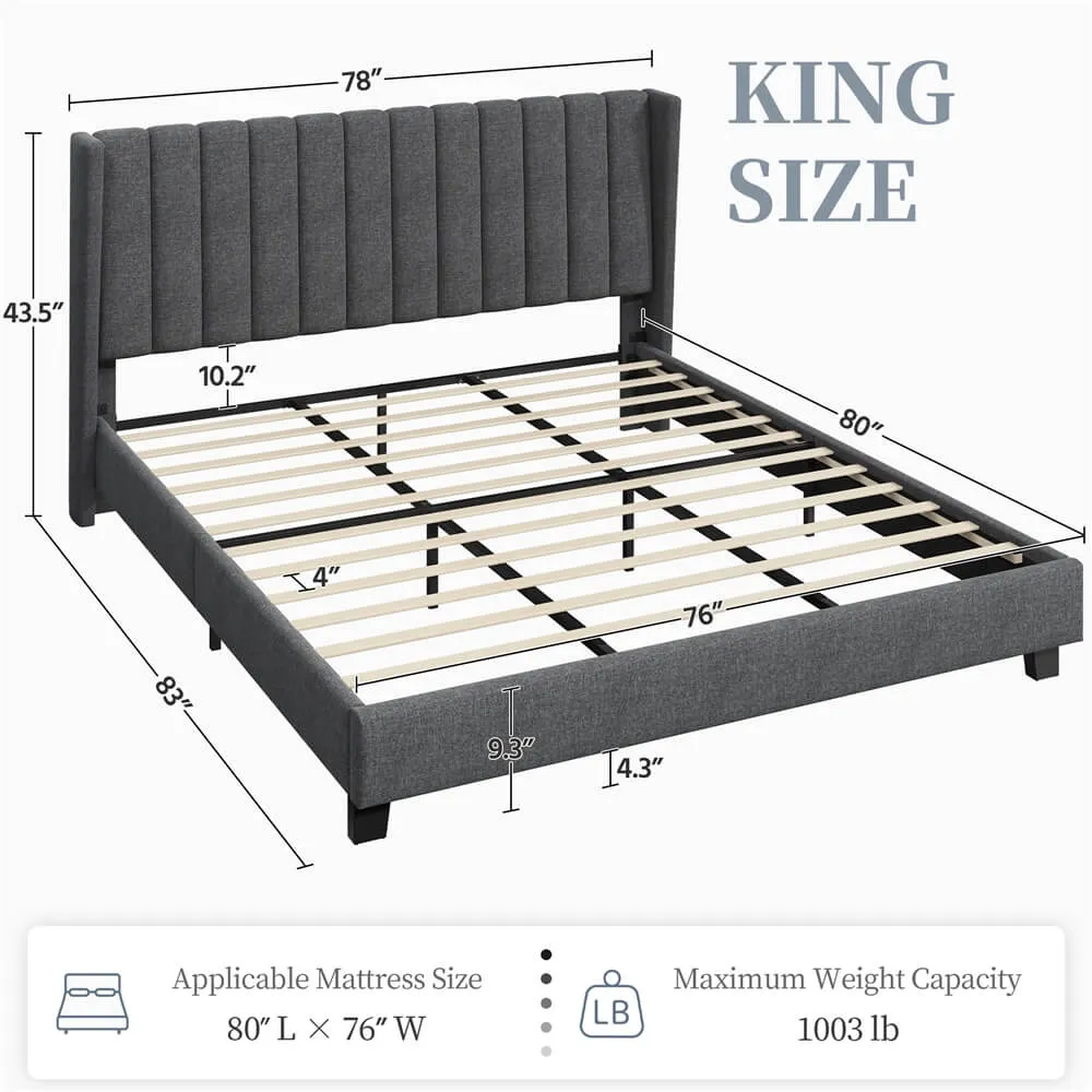 Yaheetech Bed Frame with Wing Side, Dark Gray