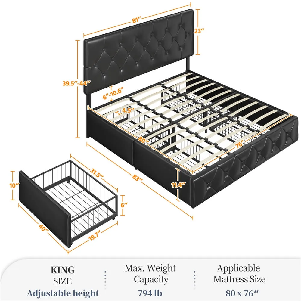 Yaheetech King Bed Frame with Drawer Storage