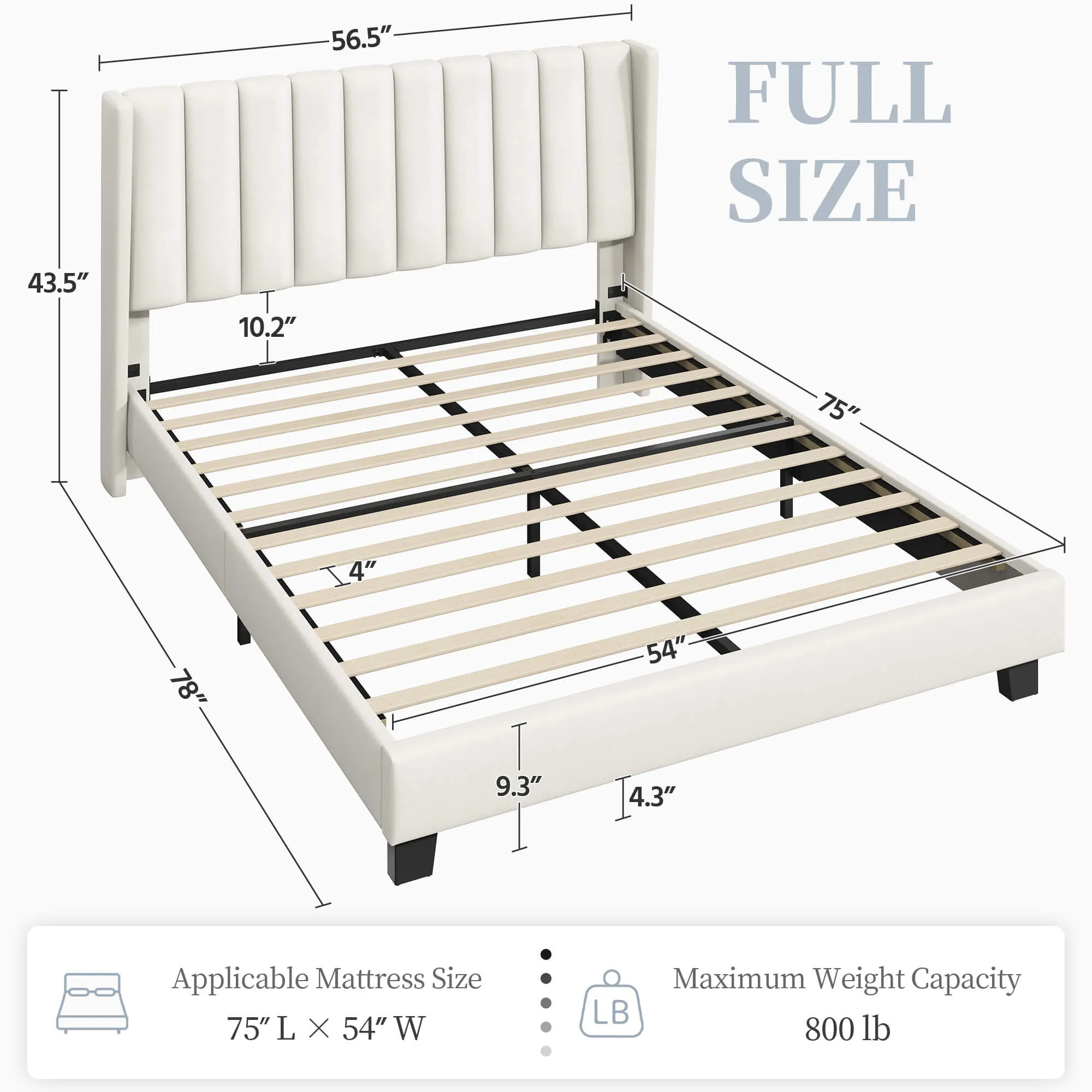 Yaheetech Upholstered Bed Frame with Wing Side