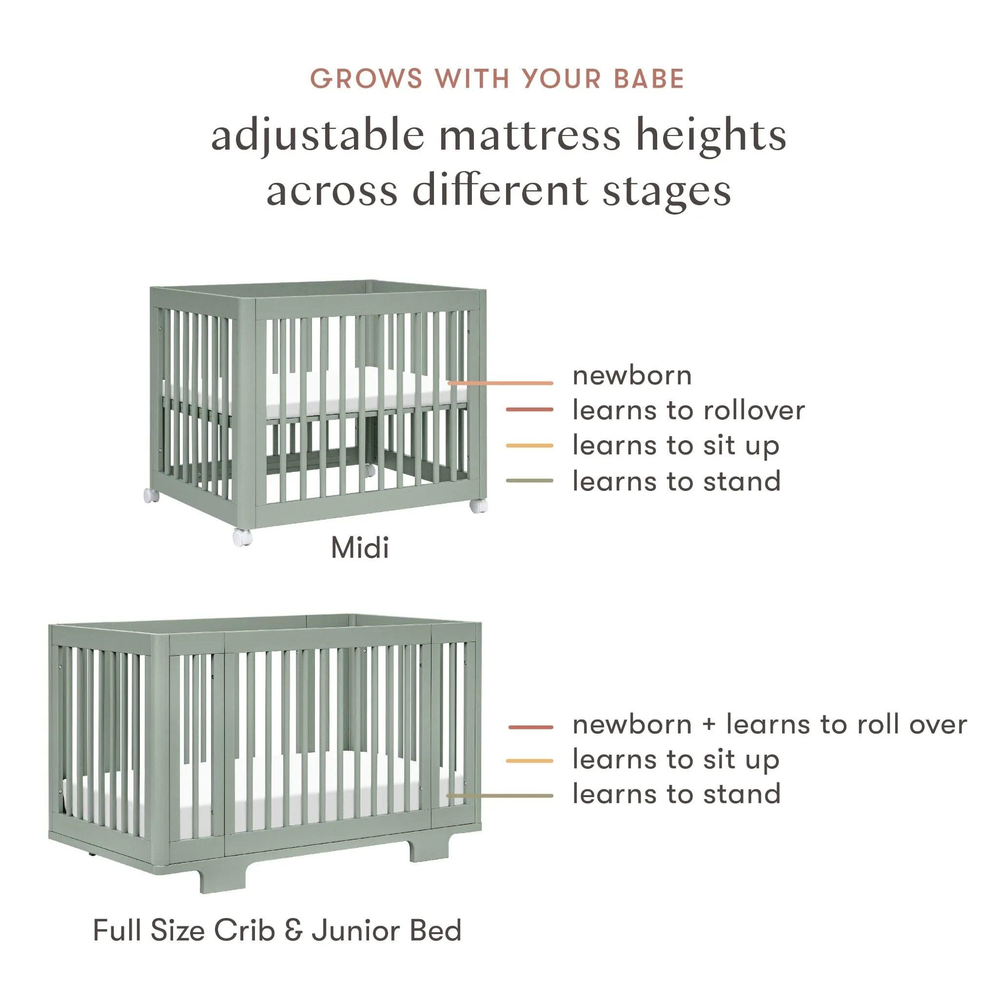 Yuzu 8-in-1 Convertible Crib with All-Stages Conversion Kits | Light Sage