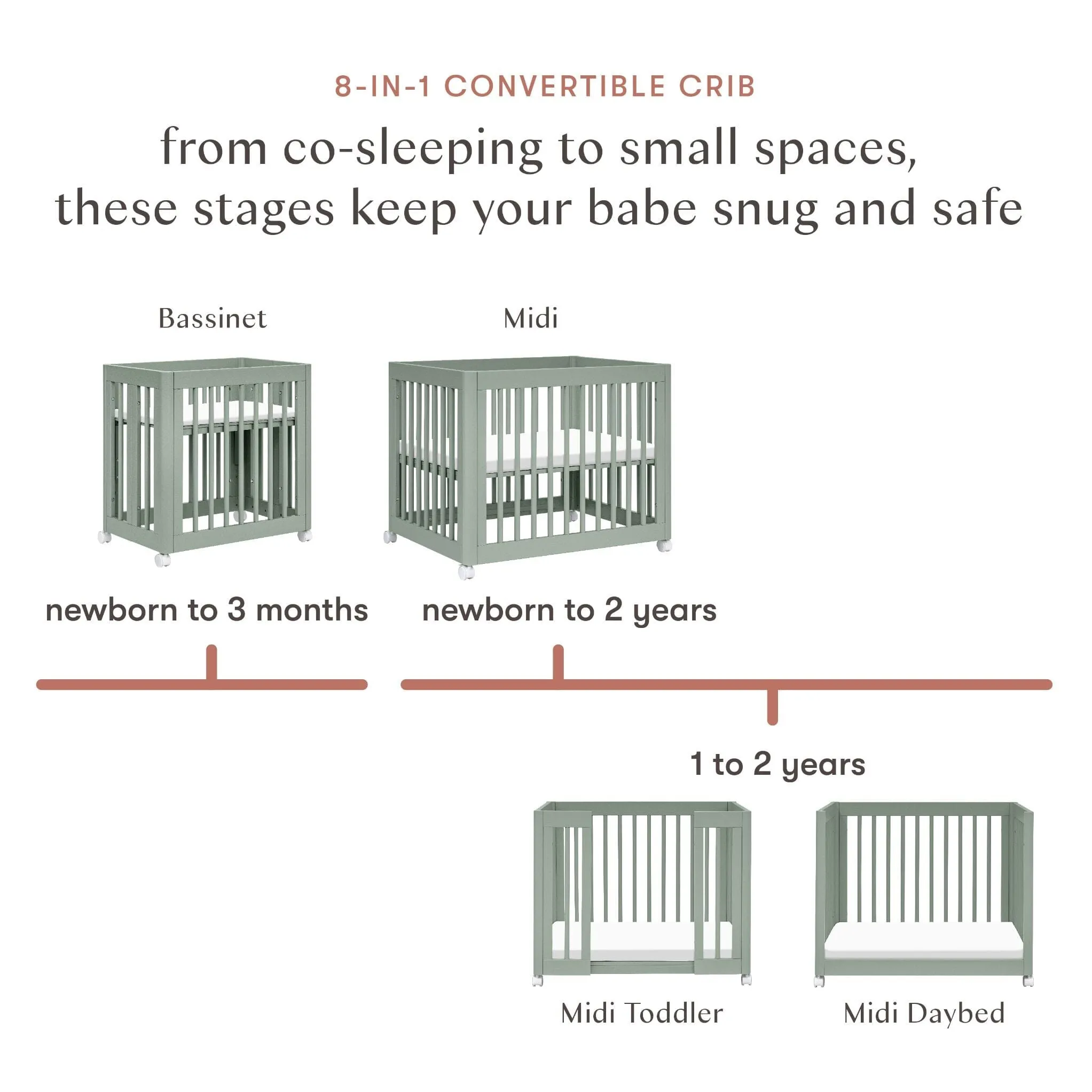 Yuzu 8-in-1 Convertible Crib with All-Stages Conversion Kits | Light Sage