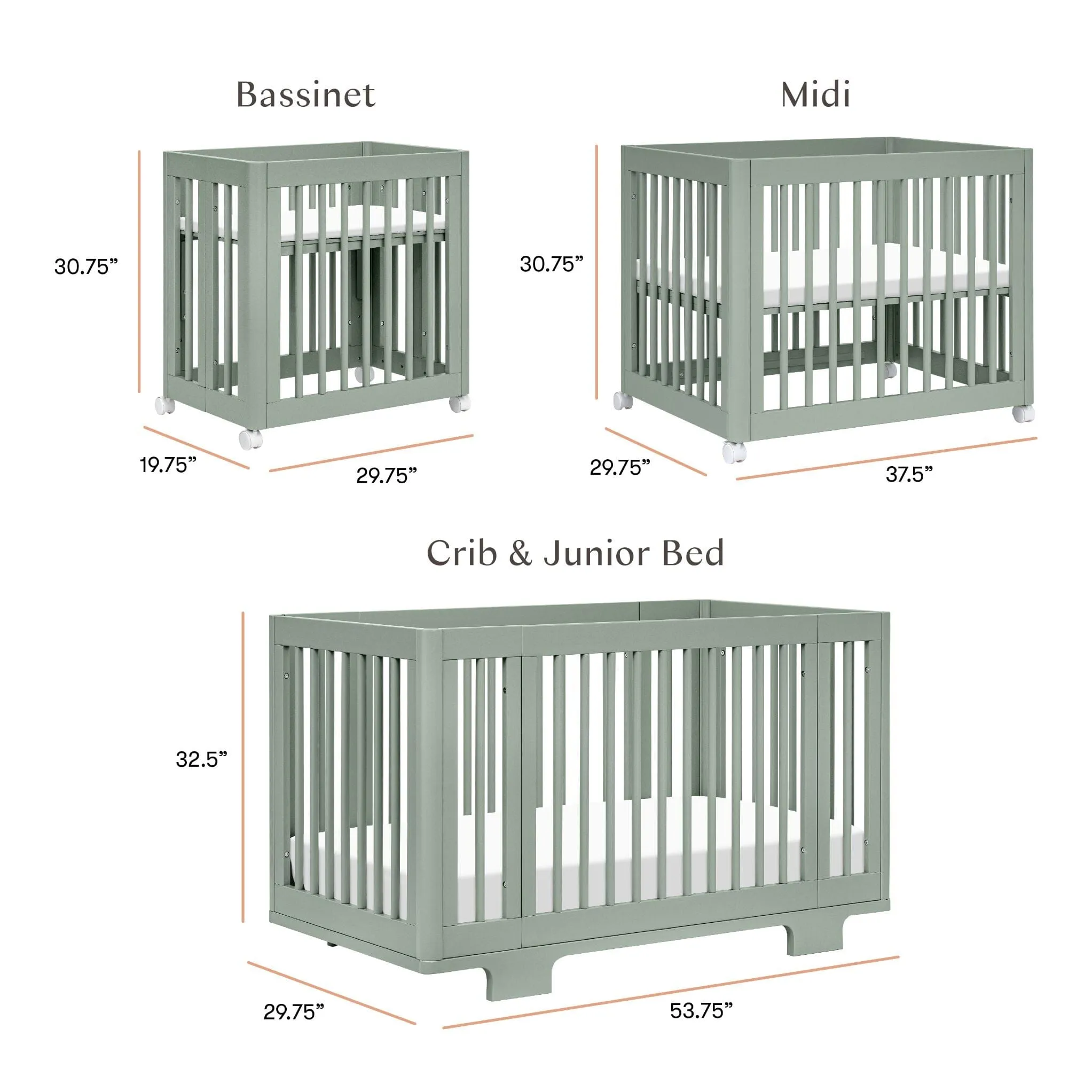 Yuzu 8-in-1 Convertible Crib with All-Stages Conversion Kits | Light Sage