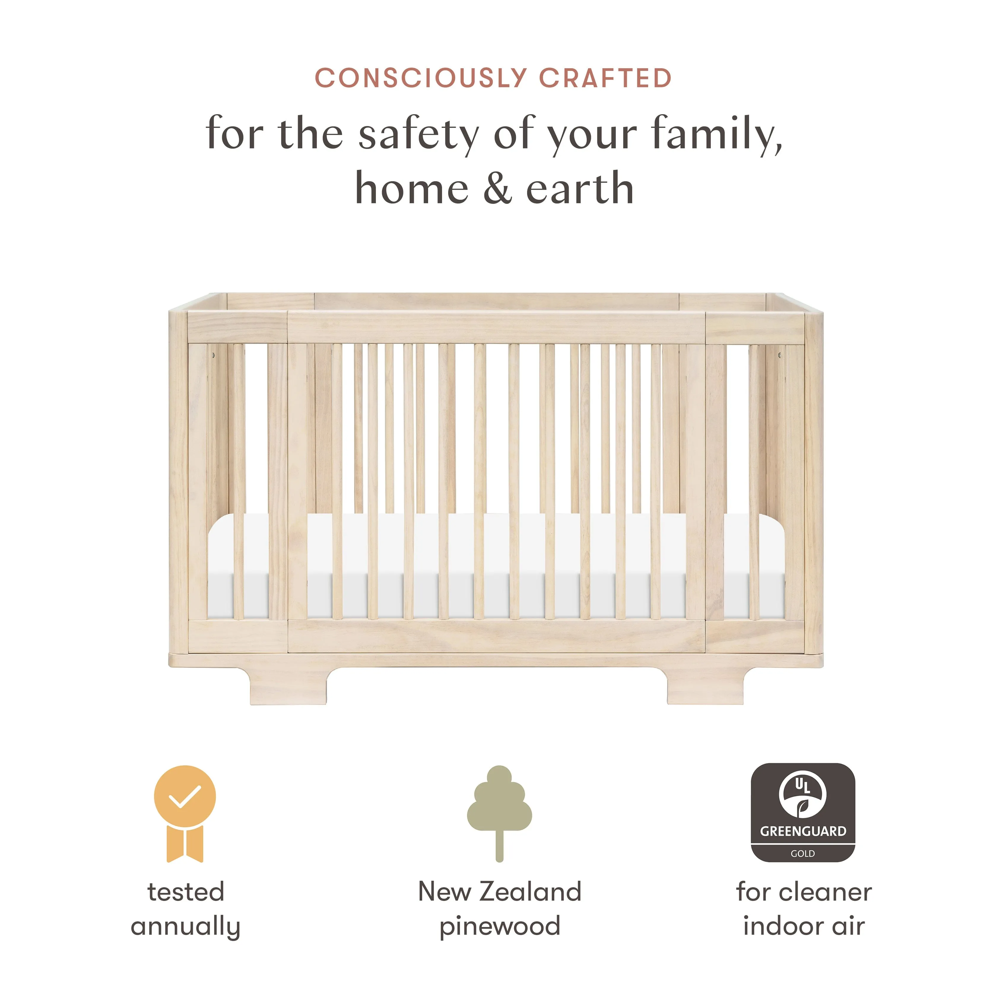 Yuzu 8-in-1 Convertible Crib with All-Stages Conversion Kits | Washed Natural