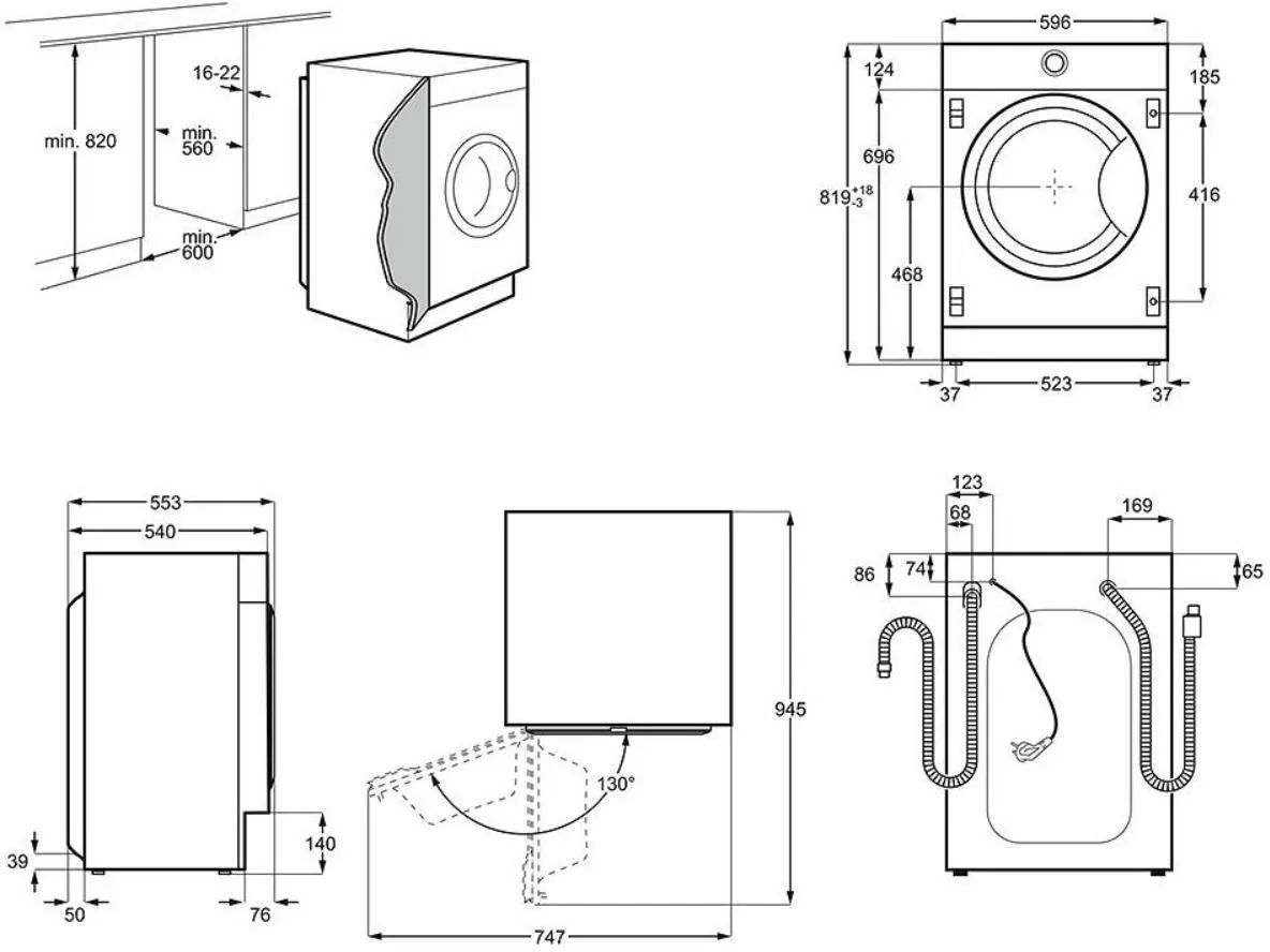 Zanussi Z716WT83BI 7kg 1600 Spin Integrated Washer Dryer, White