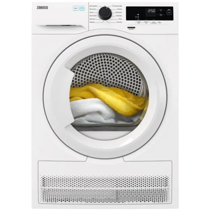 Zanussi ZDH87A2PW Heat Pump Tumble Dryer, 8kg, White, A   Rated